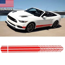 2pcs Red JDM Racing Stripe Graphic Side Body Door Skirt Vinyl Stickers Deccals