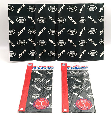 NOS! 2 Packs New York Jets NFL Team Logo Wrapping Paper, Six (6) 20''x30'' Sheets