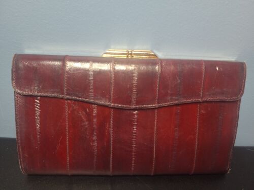 Gorgeous Burgundy Eel Skin Leather Wallet Pocketbook Clutch - Vintage - Picture 1 of 10