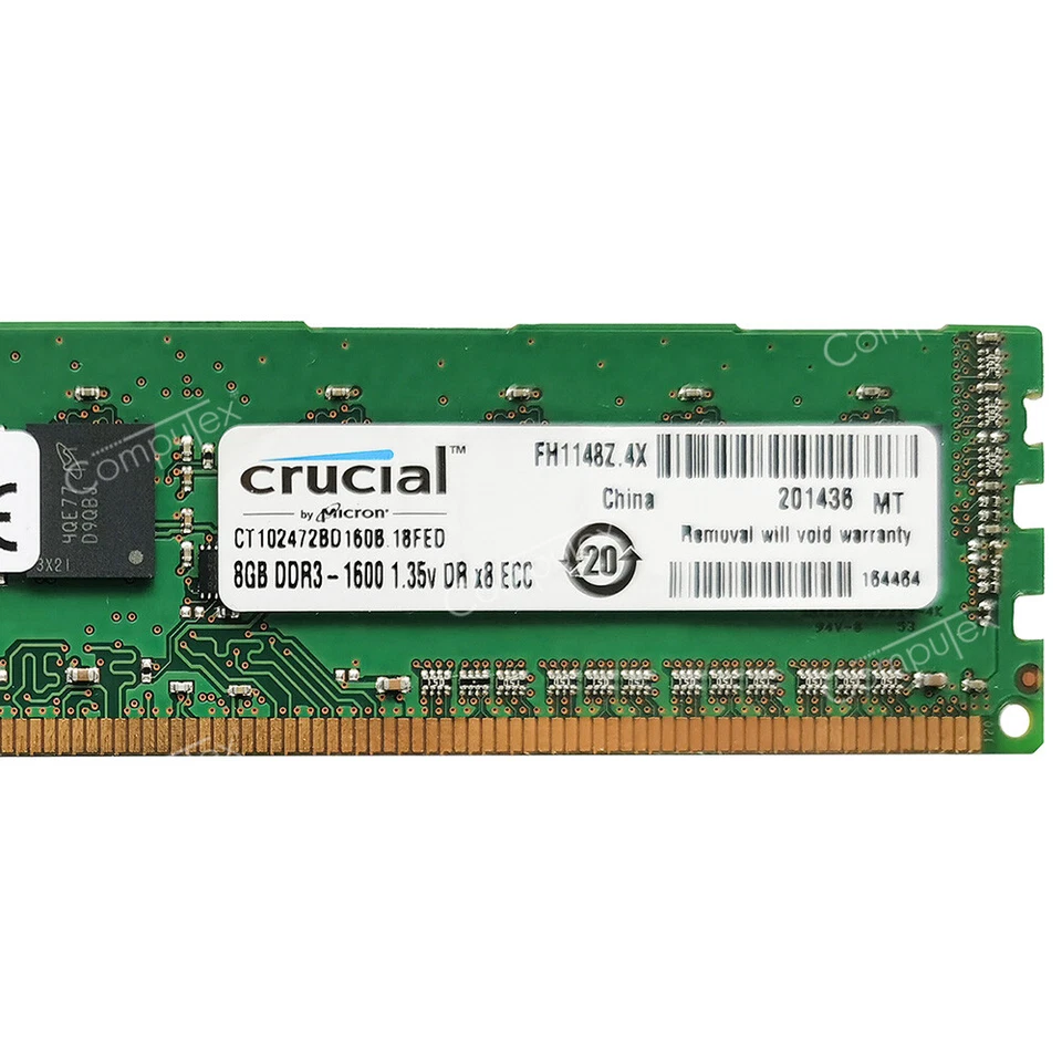 Micron+Crucial 32GB 4X8GB PC3L-12800E 1600MHZ 1.35V ECC Un-buffered UDIMM Memory - Image 2 of 4