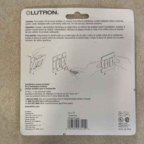 LUTRON 2 Gang Screwless Wallplate Satin Finish Taupe Color SC-2-TP New - Picture 3 of 3