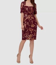 Adrianna Papell Women's Red Floral Square Neck Short Sleeve Dress Size 4