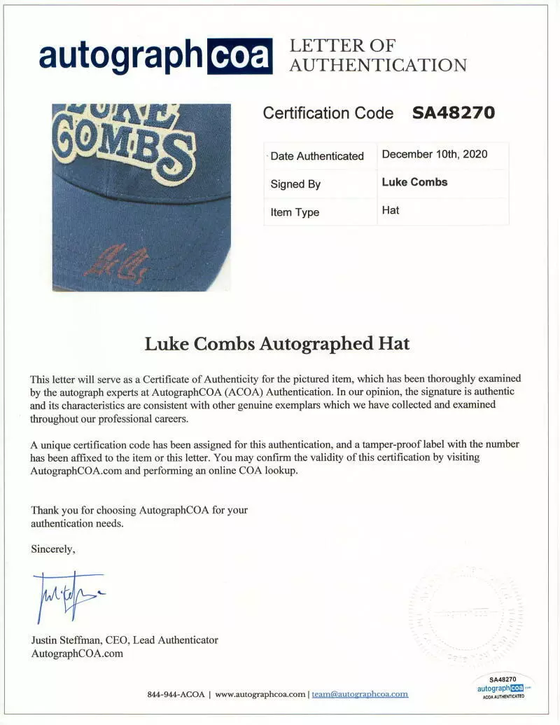LUKE COMBS SIGNED AUTOGRAPH BASEBALL CAP - WHAT YOU SEE IS WHAT