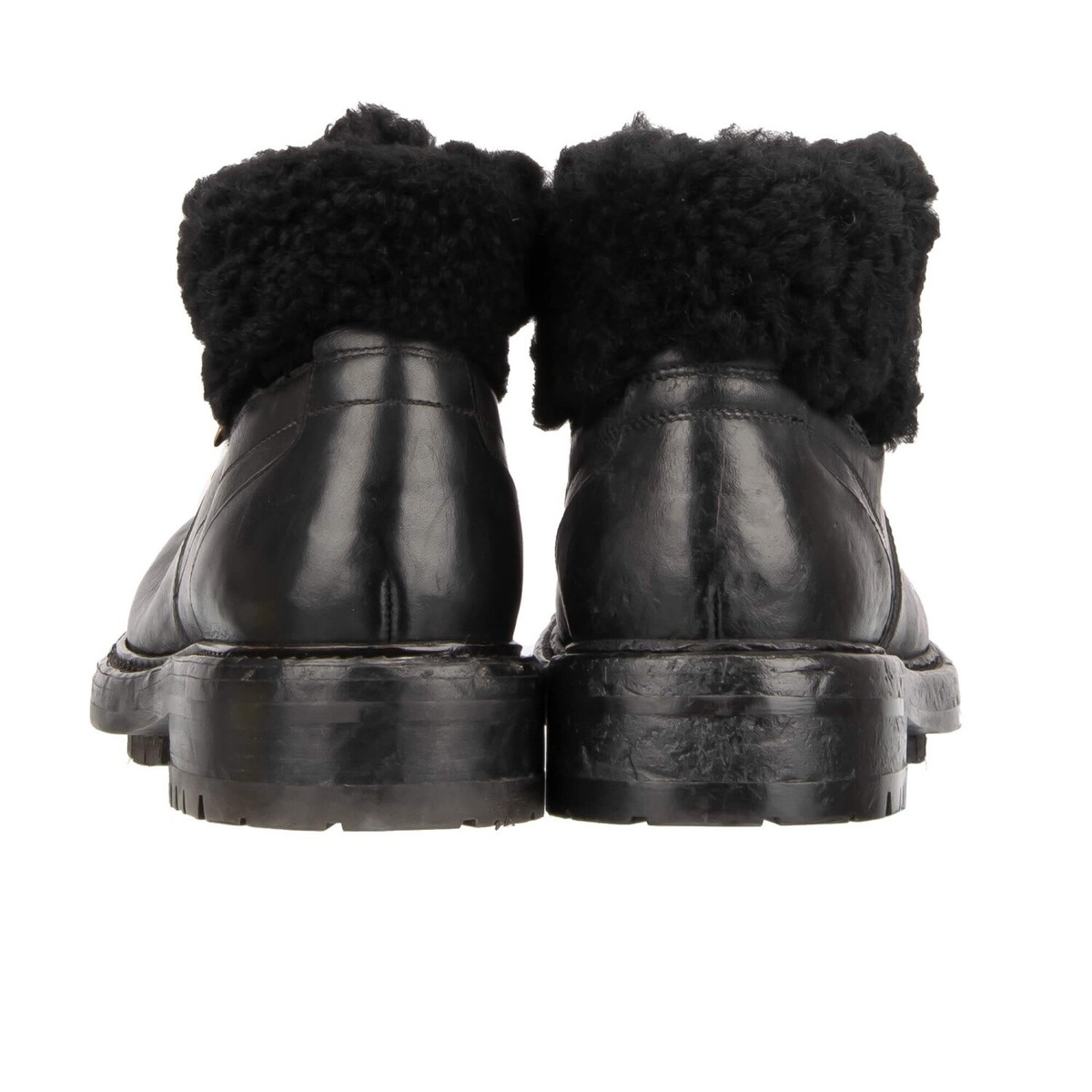 Dolce & Gabbana Black Trekking Fur-Lined Leather Boots Size 11 dolce-gabbana-dg-logo-hi-  main image 4