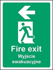 Fire exit left Sign - Polish and English multilingual Safety sign