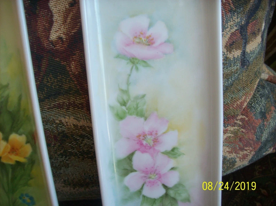 Handpainted Artist Signed Long Porcelain Celery Condiments Serving Tray Dish - Image 3 of 4