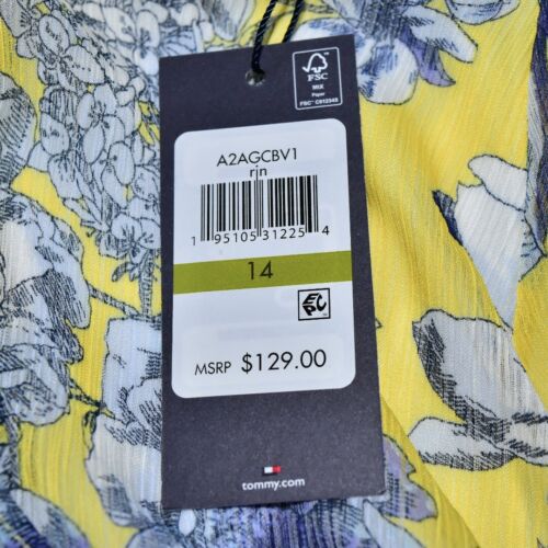 NUOVO! Abito chiffon arricciato Tommy Hilfiger giallo/blu stampato floreale $129 14 - Foto 11 di 11