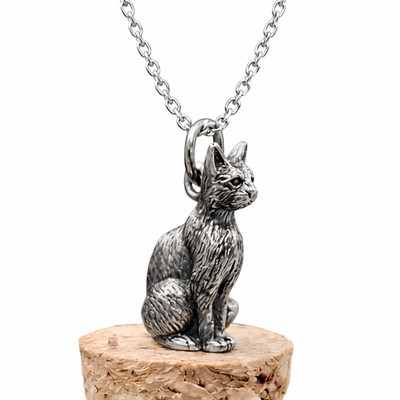 Katze Anhänger Feline 925 Sterling Silber süß klein 3D Katze Halskette Schmuck & Box