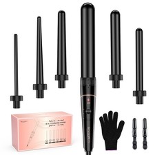Long Barrel Curling Iron Wand Set, BESTOPE PRO 6 in 1 Curling Wand Set with C...