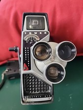 Tower Triple Lens 8mm Movie Camera T-185 Wind Up Works Original Leather Case