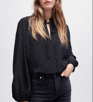 Maje Bluse Schwarz Gepunktet Gr. 38 Fr 40 Damen Viskose Hemdbluse MFPTO00776