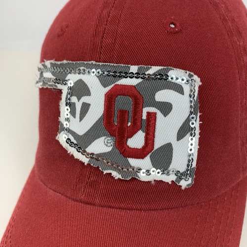OU Oklahoma Sequin Hat Women's Red Adjustable Strap Baseball Cap Cow Sooners TOW - Picture 5 of 20