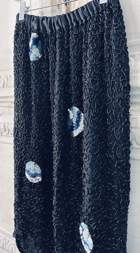 Vintage Glam schwarz Seide Pailletten Perlen bestickt wunderschön Bleistiftrock XS-S - Bild 2 von 4