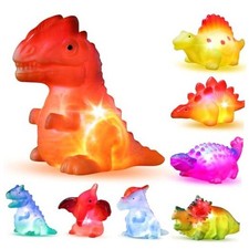 8 Pack Light up No Hole Dinosaur Bath Toy Set, Flashing Color Changing Light