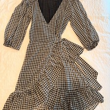 GANNI Black and White Mesh Stretch Wrap Mini Dress - Size 34/US 2