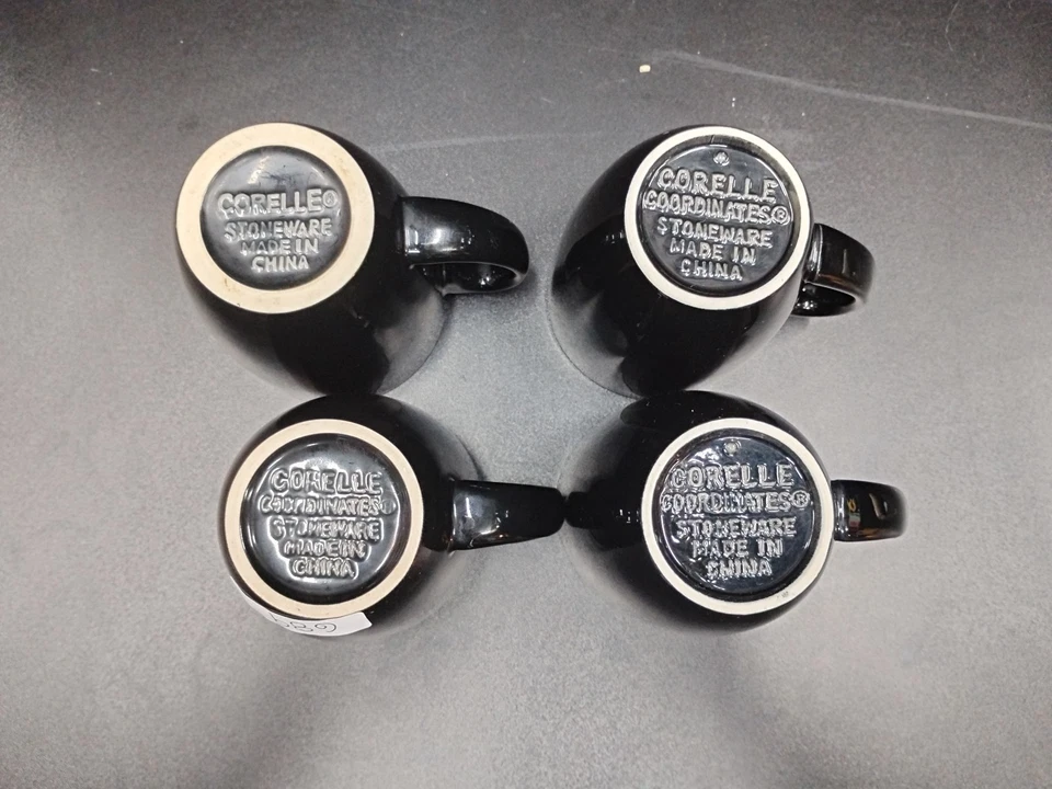 Juego de 4 tazas de café de gres Corelle negras coordenadas tazas de 4" Foto 3 de 4