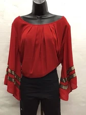 AB Studio Women Red Crewneck Top, Pull On 3/4 Sleeve w Elastic Waist Size 1X