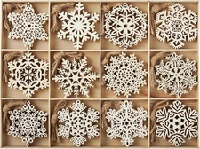 36 Pcs Christmas Unfinished Wooden Ornaments Hanging Snowflakes DIY Craft Kit 1