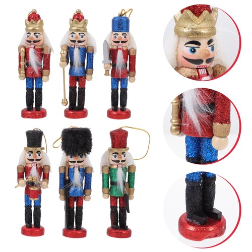 6 Pcs Walnut Soldier Ornaments Desktop Nutcrackers Wood Xmas Decor - Picture 4 of 12
