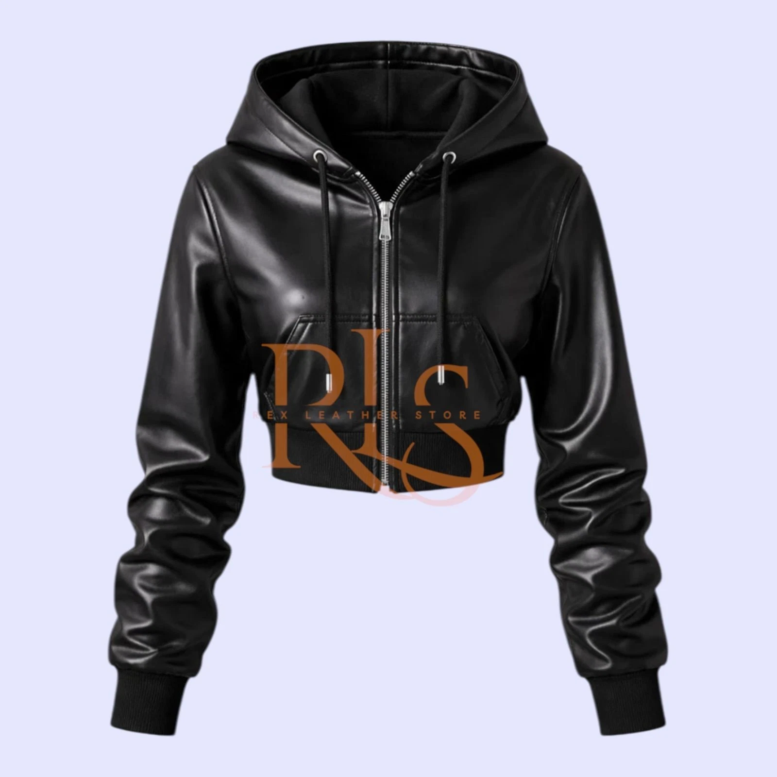 Women's Black Full Zipper Style Causal Hoodie In Genuine Lambskin Leather Hoodie