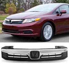 4 Doors Sedan Only For 2012 Honda Civic Front Upper Grill Grille Chromed Black