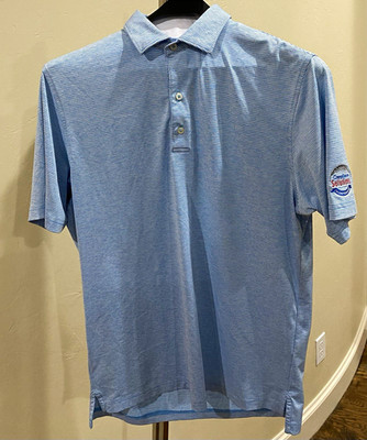 johnnie-O Striped Polo Shirt Blue/White Short Sleeve Men s M UPF 50 Stretch