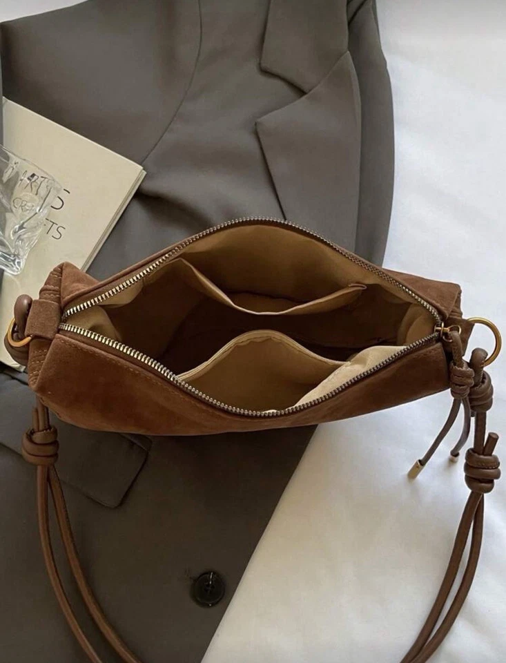 Bolso de Hombro Marrón Gamuza Media Luna Hobo Bandolera Bolso de Mano Otoño Moda De Colección Nuevo Foto 4 de 4