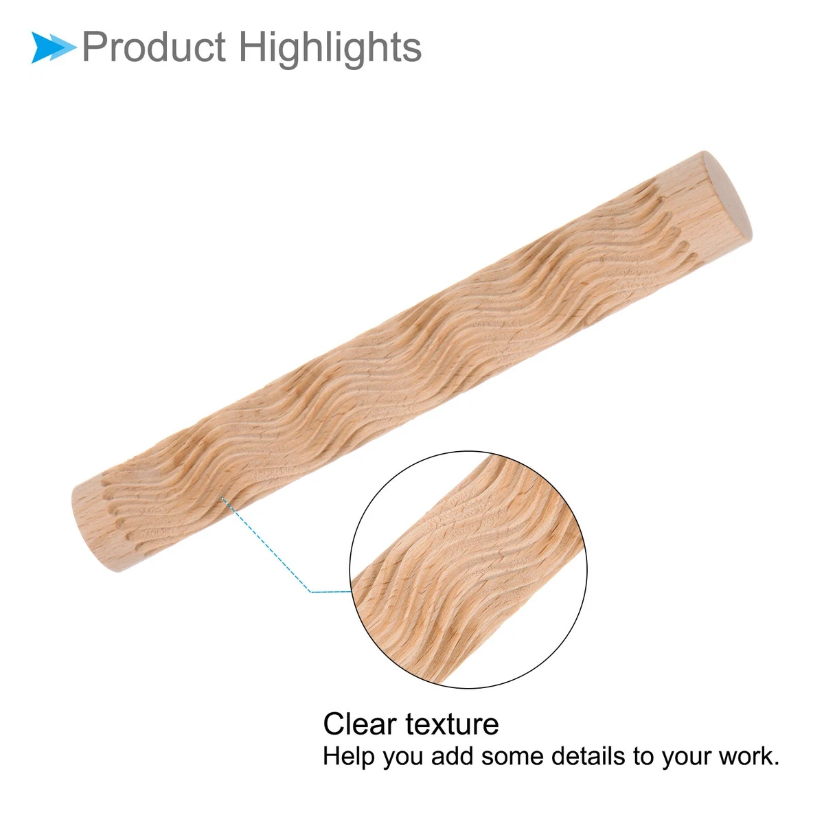 Wood Clay Roller 6 Inch Embossed Wave Texture Modeling for Clay Baking DIY