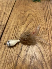 Vtg Lead Head Jig With Feather/fur Tail 1/2 Oz White