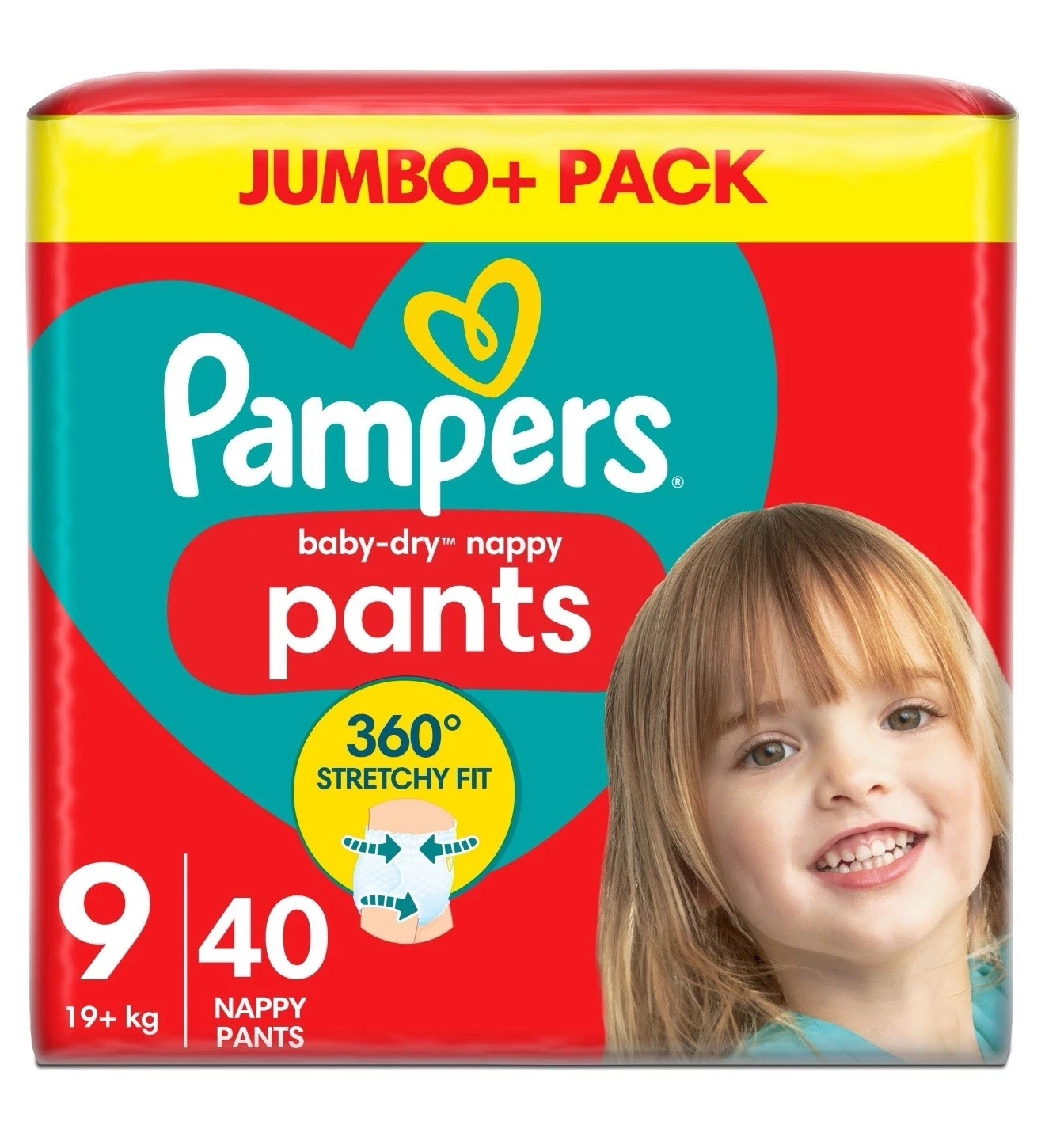 Pampers Baby-Dry Pants Nappy Size 9 19kg+ Disposable Pull-On Giant Extra 40 Pack
