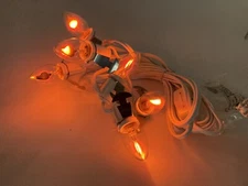 Christmas Village 6 Light String Flame Flickering C7 Bulbs White Metal Prongs