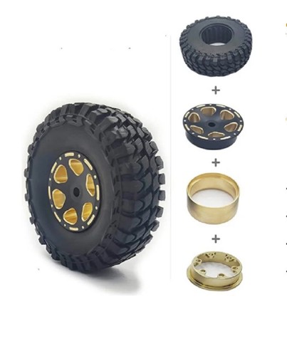 Llanta de rueda Beadlock de latón de 1,0" con neumático sobre orugas para 1/24 SCX24 FCX24 - Imagen 2 de 9
