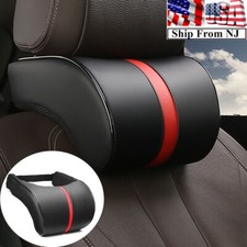 Adjustable Car Headrest 1pc Pu Leather Auto Head Neck Pillow Blackred Strip