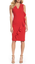 Vince Camuto Women V-Neck Sheath Dress Red Size 10P 6688