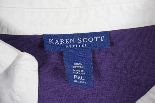 Womens Shirt Layer Look Top Collar Woven 2Fer Purple 3/4 Sleeve Karen Scott PXL - Picture 5 of 6