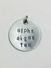 Sorority Greek Alpha Sigma Tau Hand Stamped Charm Ann Peden, AET big little