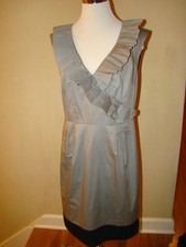 ANN TAYLOR LOFT DARK GRAY GREY TAUPE RUFFLE LOW CUT ACCENT DRESS SIZE 6