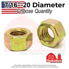 7/16"-20 Grade 8 Finished Hex Nuts Zinc Yellow Coarse USA Made (Pick Quantity)
