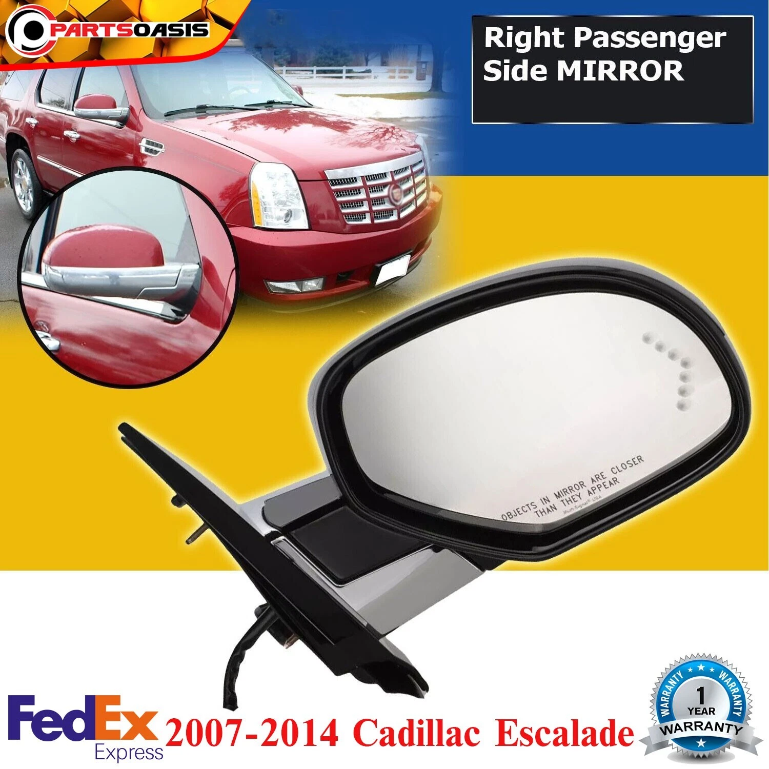 Right Passenger Side Mirror Power Fold Heated Primed For 07-14