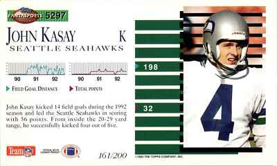 1993 TOPPS FANTASPORTS JOHN KASAY SEATTLE SEAHAWKS #161 3