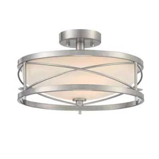 HOME DECORATORS Thayer Satin Nickel White Glass Semi Flush Mount Ceiling Light