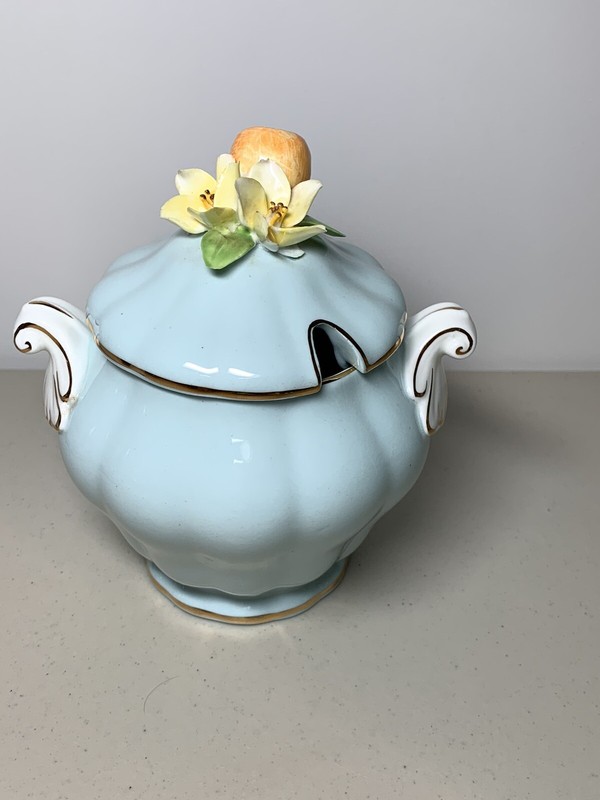 vintage orange marmalade jam jar bone china Floral Staffordshire England 