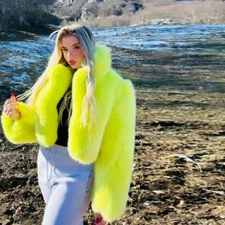 Trendy Women Real Fox Fur Coat Fluffy Winter Warm Jacket Fashion Short Outerwear