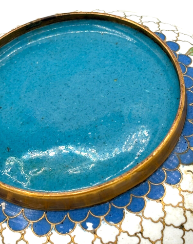 Vintage chinesische Cloisonné Emaille auf Bronze Deckelschale Schmuckschale Floral türkis - Bild 16 von 21