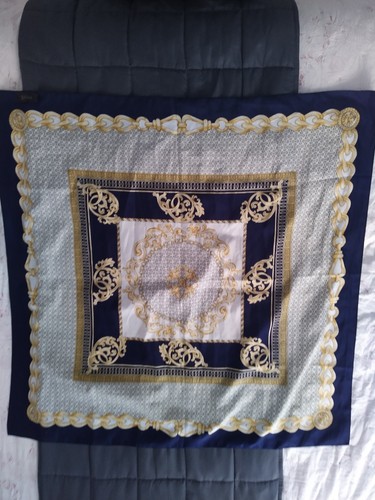 Vintage Tie Rack Italian Baroque Horsebit Style Navy Blue Square Scarf EUC - Picture 12 of 18