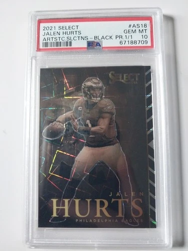 2021 Select Jalen Hurts “ARTISTIC SELECTIONS” Black PRIZM 1 of 1, 1/1 Psa 10!!!!