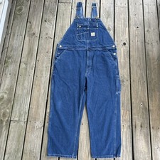 Vtg Y2K Carhartt Mens 42x28 Bib Overalls Blue Denim Loose Fit OR4672-M Farm Work