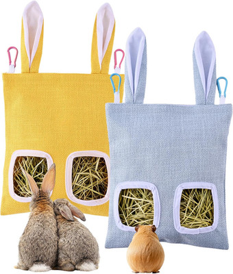 2 Pack Rabbit Guinea Pig Hay Feeder, Cute Bunny Hay Bag, Hanging Hay Holder for 
