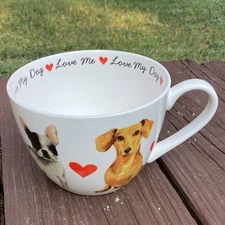 Portobello by Design Love My Dog Jumbo Bone China Mug 20oz Dogs Hearts