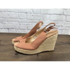 Nine West Peep Toe Espadrille Wedge Slingback Heels Beige/Pink Size 7M